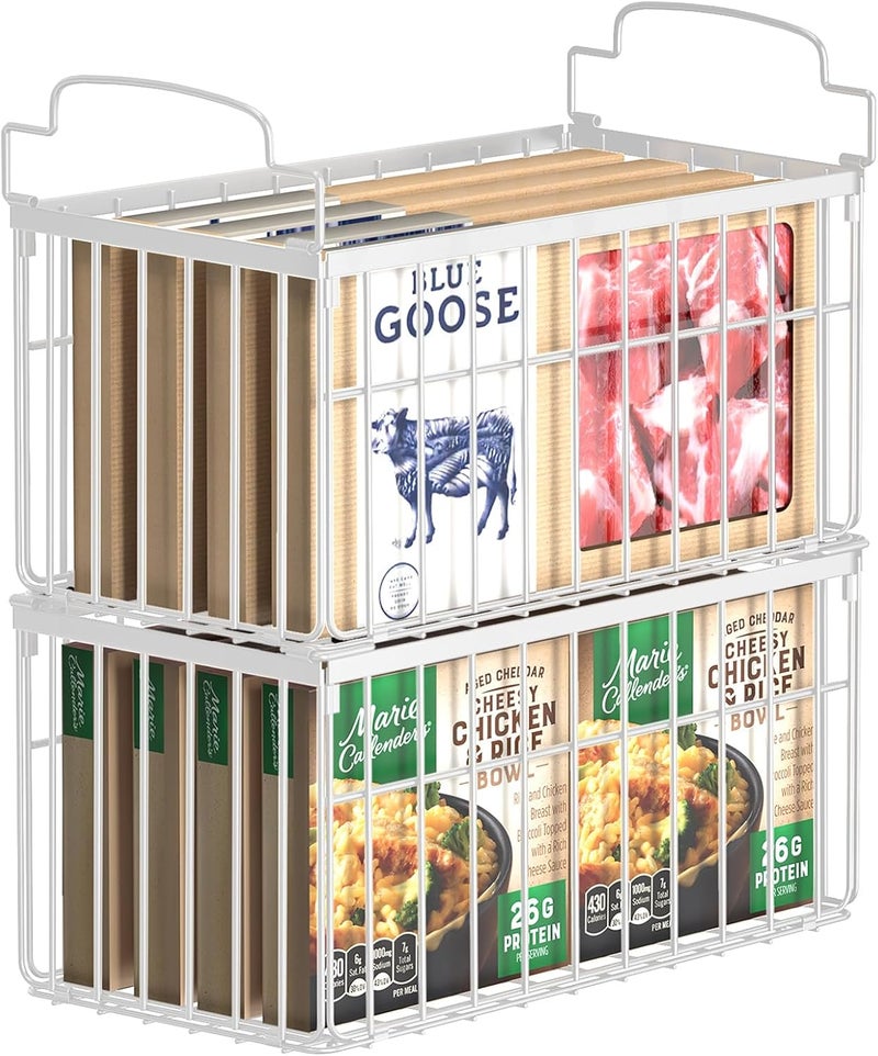 MSERCUOR Freezer Organizer Bins, 2 Pack Stackable Deep Chest Freezer Organizer Bins, Foldable Baskets with Handles, White Storage Container Baskets for 5/ 7 Cu.FT Sort Frezen Meats - Image 1